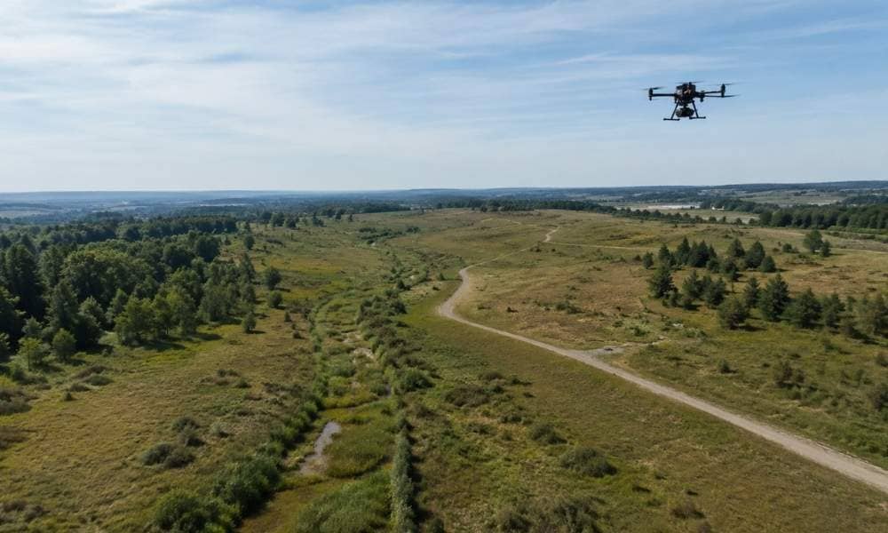 Drone LiDAR mapping a Connecticut development site with varied terrain before construction planning begins