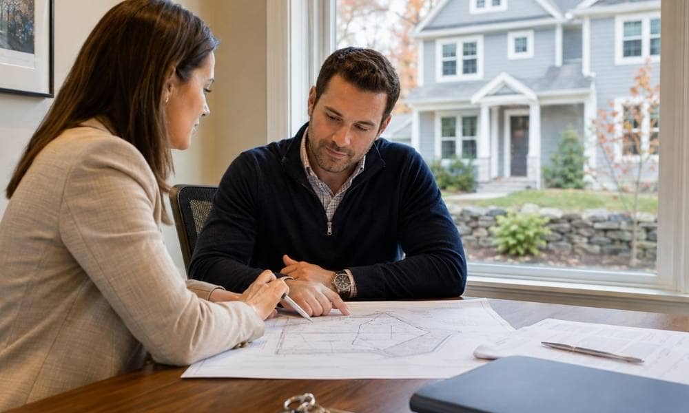 Mortgage survey connecticut - ALTA SURVEY Connecticut Homebuyer reviewing a mortgage survey during the home closing process in Connecticut